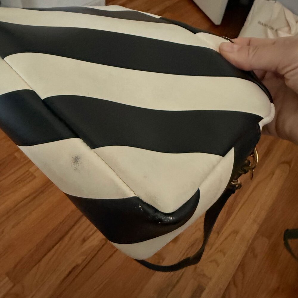 Clare V Black & Cream Striped Midi Crossbody Bag - Picture 2 of 4